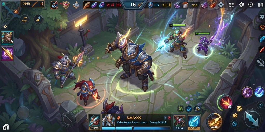 Screenshot menampilkan aksi intens pertempuran MOBA di DMD999