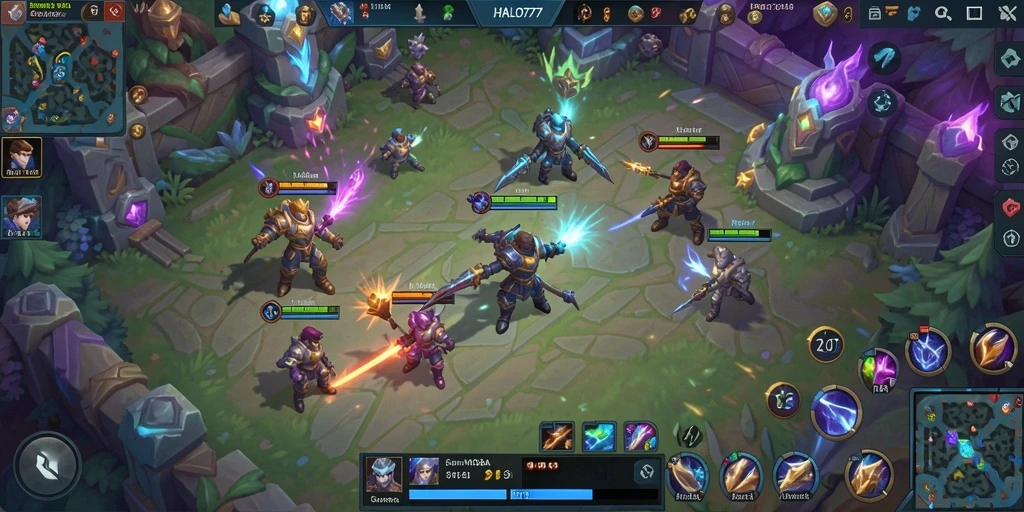 Screenshot utama HALO777 menunjukkan aksi seru dalam permainan MOBA.