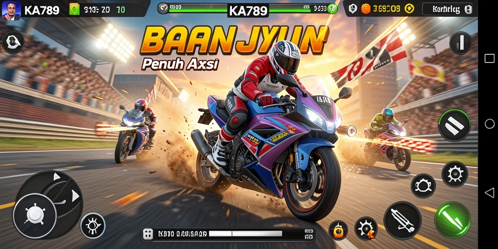Gameplay KA789 menunjukkan aksi balap motor yang mendebarkan.