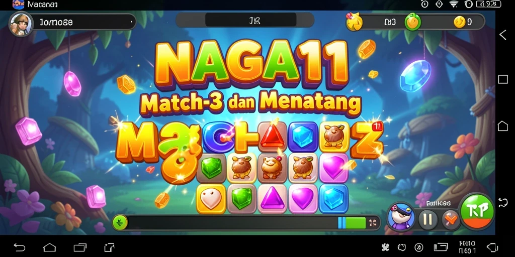 Tangkapan layar utama NAGA11 menampilkan gameplay Match-3 yang seru.