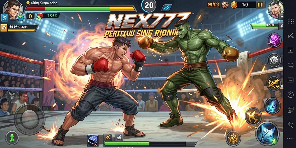 Screenshot gameplay NEX777 menampilkan pertarungan seru dan karakter unik.