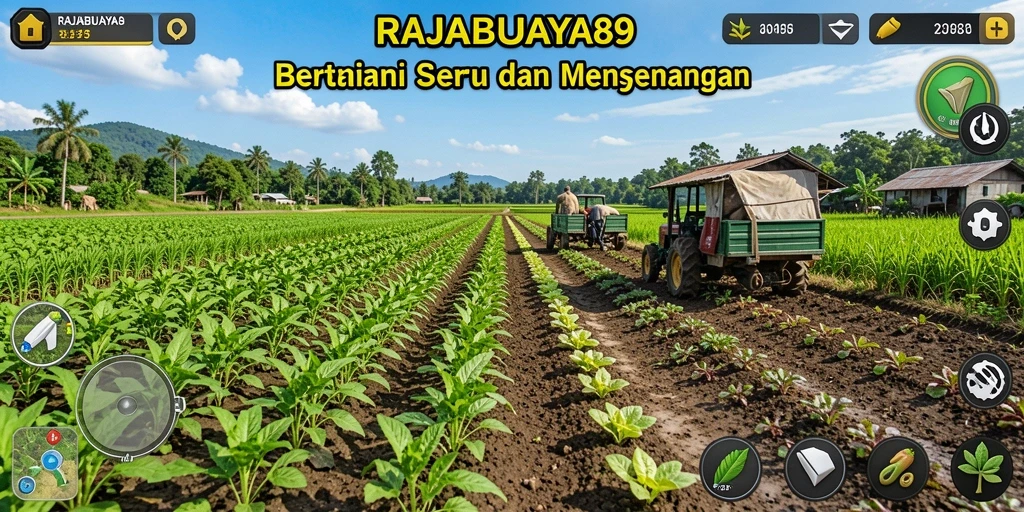 Screenshot gameplay RAJABUAYA89 menampilkan aktivitas bertani yang seru dengan berbagai tanaman.