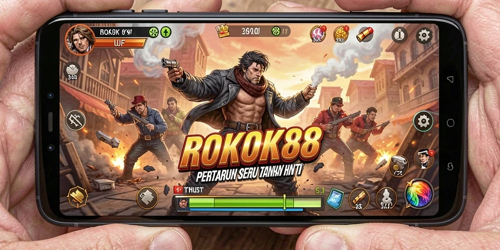 Screenshot gameplay ROKOK88 dengan pertarungan yang seru.