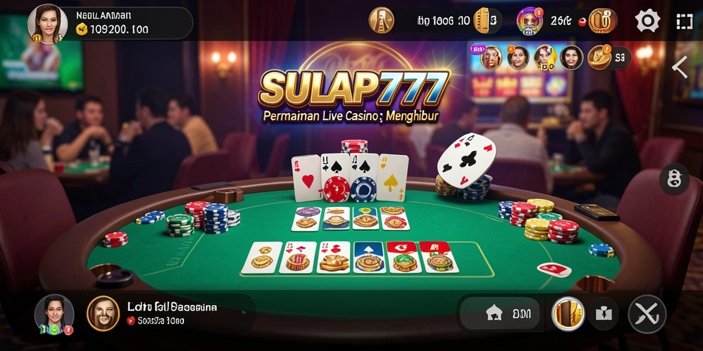 Screenshot SULAP777 menunjukkan dealer langsung dalam sesi permainan Live Casino.
