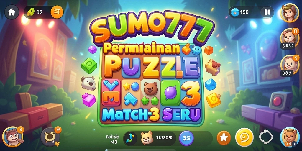 Tangkapan layar SUMO777 menampilkan gameplay Match-3 yang seru dan penuh warna.