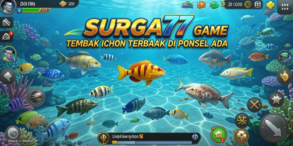 Screenshot gameplay SURGA77 menampilkan aksi menembak ikan yang mendebarkan.