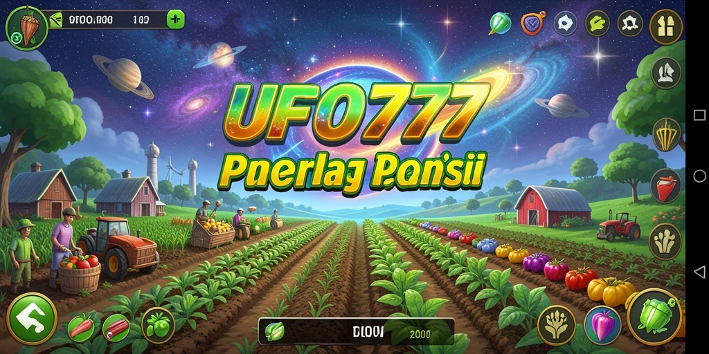 Tampilan gameplay <strong>UFO777</strong> dengan suasana pertanian luar angkasa.